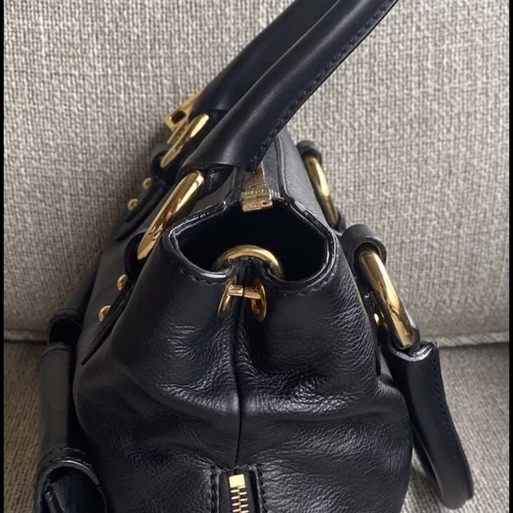 Black Leather Handbag with Gold Accents - Picture 7 of 13